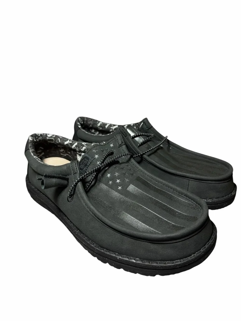 Hey Dude Wally Embossed Flag Shoes Men’s Size 9 Black NWOB Lightweight
